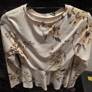 SHEIN Cream Floral Long Sleeve Blouse